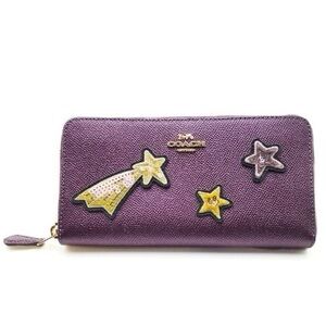 Coach Purple Stitch Sequin Star Zip Wallet